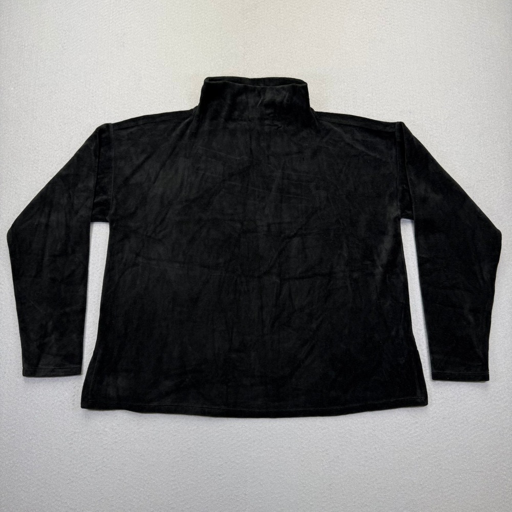 Eileen Fisher Black Velour Mock Neck Pullover Top Petite Small PS